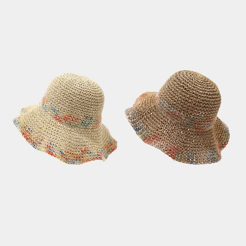 Chapeau De Paille À Large Bord Pour Femme Tissage Mixte Coloré Paille De Papier Pliable Respirant Voyage Plage Été