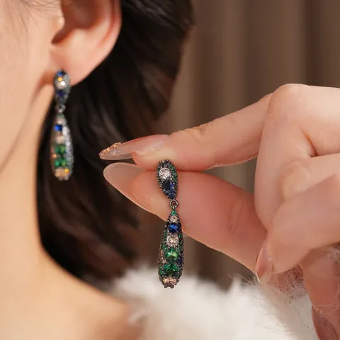Orecchini Pendenti Vintage Goccia D'acqua Con Rame Zircone E Perno In Argento Gioielli Retro Di Lusso Donna