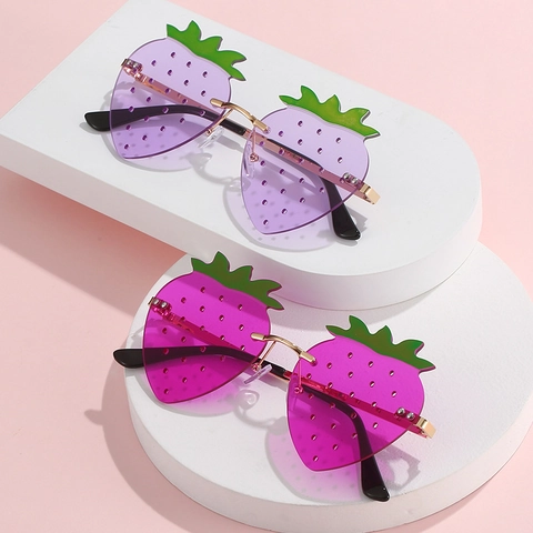 Lunettes De Soleil Fraise Sans Monture Cadre Métallique Protection Solaire Drôle Fruits Lunettes Fête Festival Nouveauté