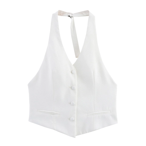 Halterneck Weste Top Für Damen Polyester Einreihig Rückenfrei Slim Fit Ärmellose Weste Chic Sexy Mode