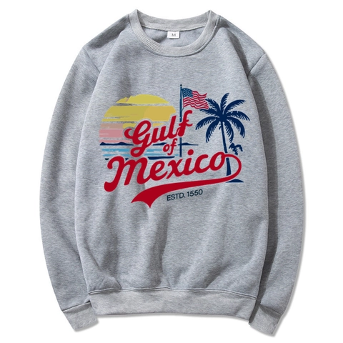 Gulf Of Mexico Print Sweatshirt Polyester Vintage American Style Casual Long Sleeve Crew Neck For Men