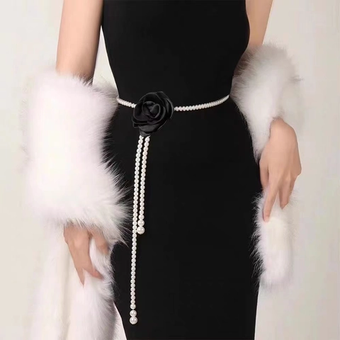 Catena In Vita Di Künstliche Perle Con Fiore Di Camelia Cintura Elegante Per Abito Accessorio Regolabile