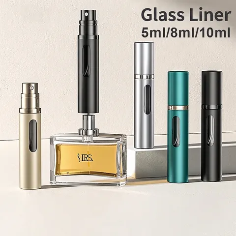 Portable Perfume Atomizer Refillable Spray Bottle Aluminum Shell Glass Inner Bottom Refill Visual Window Travel Accessory