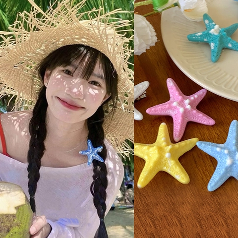 Pince À Cheveux Étoile De Mer Résine Acrylique Bec De Canard Épingle À Cheveux Vacances Plage Style Océan Femmes Filles