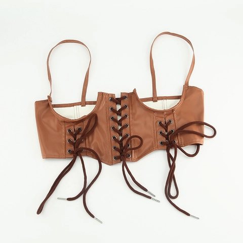 Cintura Corsetto in Pelle PU da Donna Stringata Stringivita Con Spalline Stile Punk Gotico Modellante per Feste Quotidiano