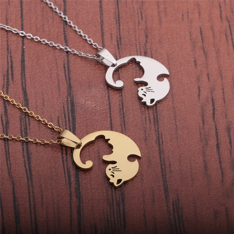 Kat Hanger Ketting Roestvrij Staal Opgerolde Kittensilhouet Uitsparing Gepolijst Minimalistisch Dierlijk Juweel Cadeau Voor Vrouwen