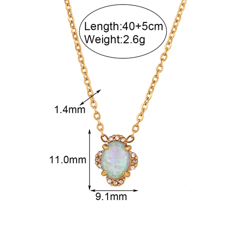 Vintage Stainless Steel Gold Plated Jewelry Set For Women Artificial Opal Rhinestone Petal Pendant Necklace Bracelet Earrings