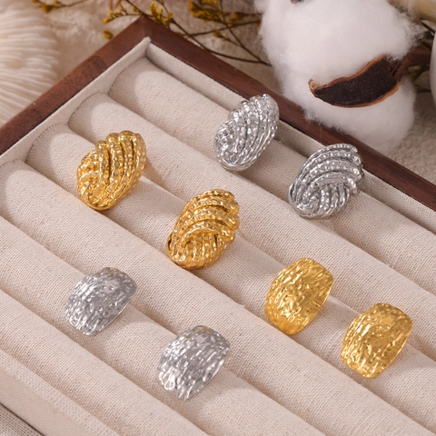 Irregular Geometric Titanium Steel Hammered Texture Stud Earrings For Women Gold Silver Plated Vintage Niche Style Earrings