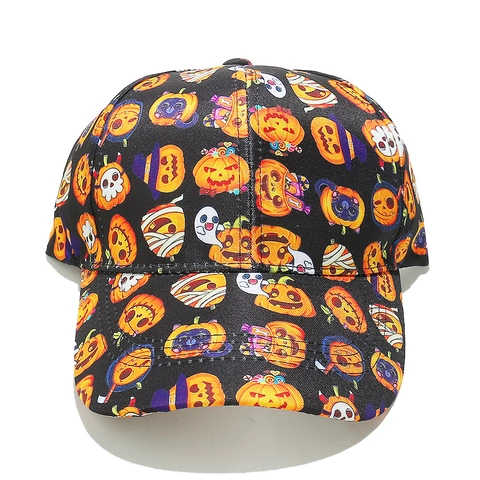 Halloween Baseball Cap Polyester Printed Pumpkin Skull Ghost Pattern Curved Brim Adjustable Sunshade Hip Hop Punk Hat For Men Women