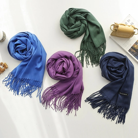 Women's Solid Color Cashmere Like Scarf Warm Winter Polyester Shawl With Tassels Soft Long Pashmina Wrap For Daily Wear