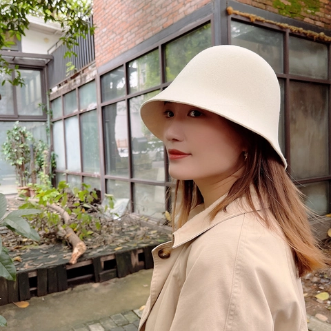 Sombrero De Pescador Para Mujer De Pura Lana Retro Sombrero De Copa Cálido Otoño Invierno Vintage Color Sólido Para Dama
