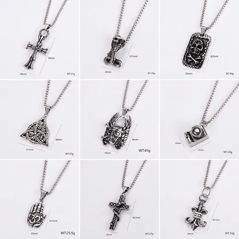 Stainless Steel Pendant Necklace Vintage Punk Goth Hip Hop Style Snake Skull Cross Camera Fleur-De-Lis Jewelry Gift