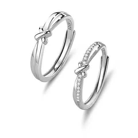 X Förmige Kreuzknoten Paar Ringe 925 Sterlingsilber Verstellbar Pavé Zirkonia Minimalistischer Schmuck Geschenk
