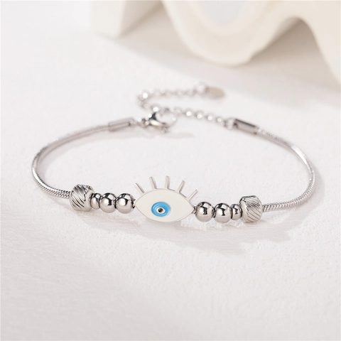 Braccialetto con Perline in Acciaio Inossidabile Malocchio per Donna Ciondolo Smaltato Catena Serpente Regolabile Oro Argento Oro Rosa