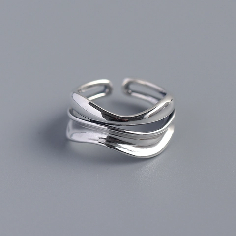 925 Sterling Zilveren Ring Verstelbaar Dubbele Laag Onregelmatige Structuur Vintage Sieraden Dames