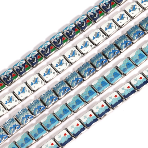 Italian Charm Bracelet Stainless Steel Enamel Modular Stretchable DIY Jewelry Ocean Nautical Landscape For Men Women