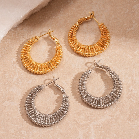 Hollow Geometric Round Hoop Earrings With 925 Sterling Silver Earring Post Copper Braided Mesh Statement For Women