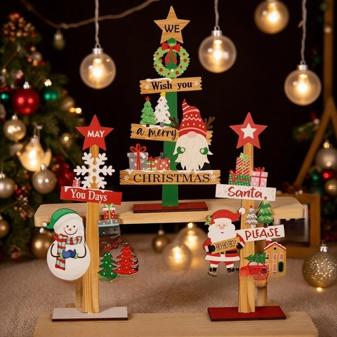 Ornements De Bureau En Bois De Noël Père Noël Bonhomme De Neige Gnome Décorations De Table Décoration De Fête