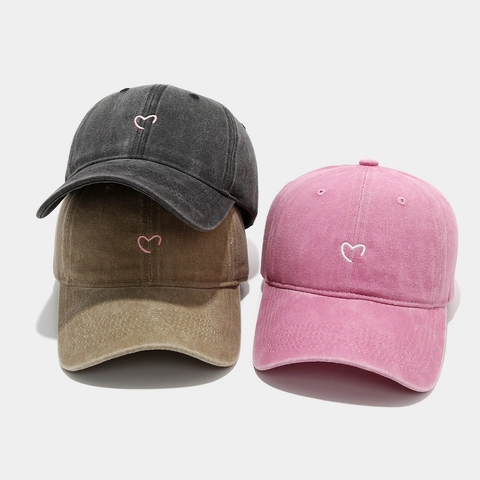 Cappellino Da Baseball In Cotone Lavato Ricamo Cuore Americano Retro Distressed Cappello Da Sole Regolabile All Aperto Casual Unisex