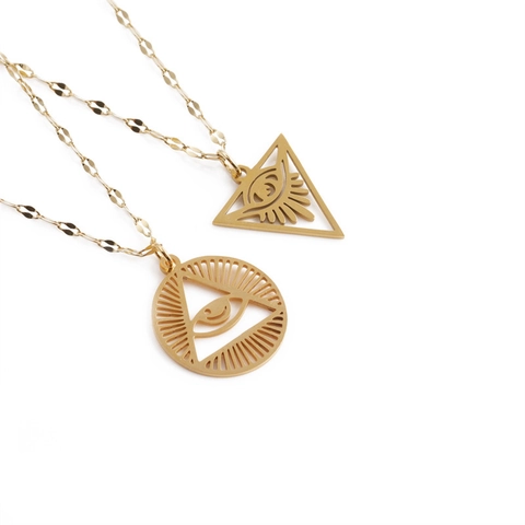 Collier Pendentif Mauvais Oeil Acier Inoxydable Plaqué Or Oeil De La Providence Géométrique Triangle Rond Bijoux Spirituels