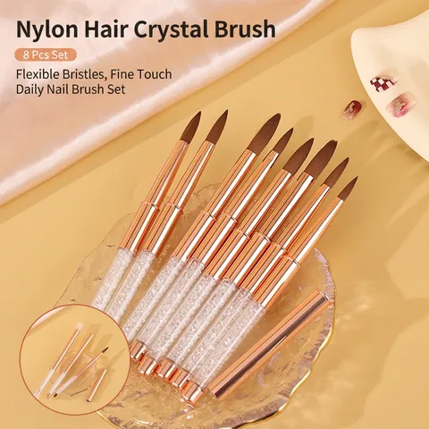 Professionele Nail Art Penselen Nylon Borstelharen Roségoud Metaal Acryl Handvat Met Kristallen Steentjes Voor Manicure Carving Gradiënt