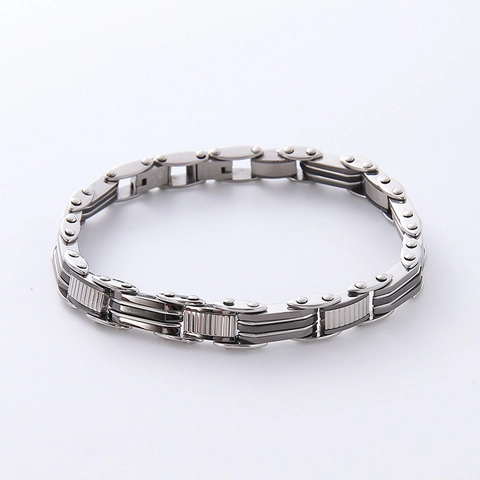 Bracelet Style Mécanique Industrielle Pour Hommes En Acier Inoxydable 304 Chaîne Bijoux Hip Hop Punk Argent Noir