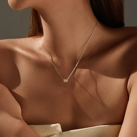 925 Sterling Silver Moissanite Necklace D Color VVS1 Oval Champagne Pendant For Women Elegant Clavicle Chain Jewelry Gift