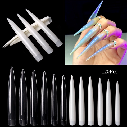 Unghie Finte Stiletto Extra Lunghe Trasparenti Colori Naturali Manicure Professionale Salone DIY Arte Delle Unghie