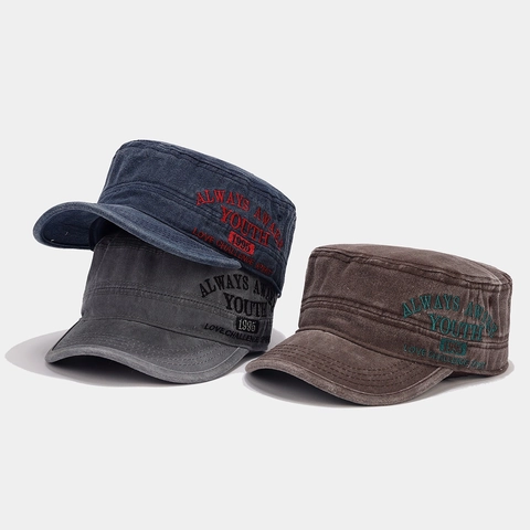 Berretto Cadet In Cotone Lavato Retrò Cappello Militare Vintage Protezione Solare Esterna Regolabile Unisex