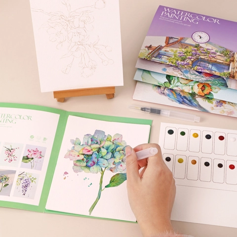 Portable Watercolor Painting Kit Foldable Coloring Book With Solid Paint Water Brush Pen DIY Art Supplies For Kids Adults