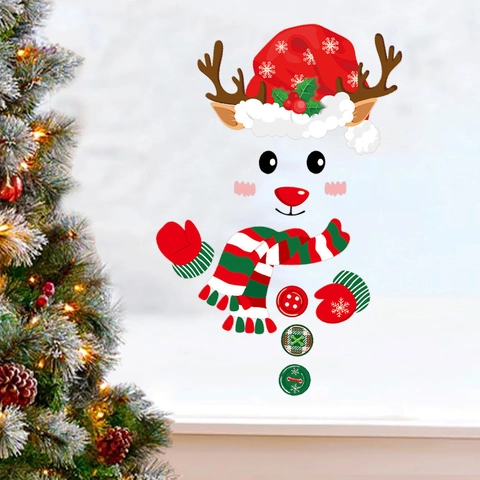Christmas Reindeer Fridge Wall Sticker Waterproof PVC Cute Cartoon DIY Holiday Home Window Decoration Decal