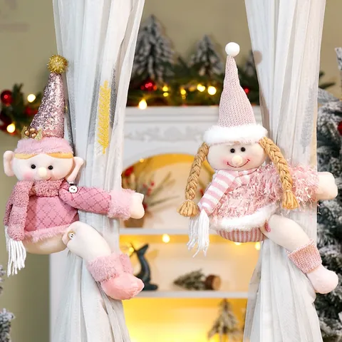 Fermatenda Elf Di Natale Rosa Bambola Peluche Cappello Paillettes Sciarpa Maglia Fibbia Per Decorazioni Casa