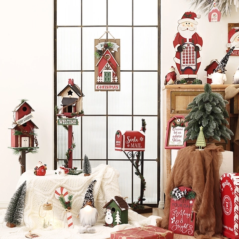 Decorazione Di Natale Appesa In Legno Babbo Natale Pupazzo Di Neve Cartello Per Porta Casa Festiva