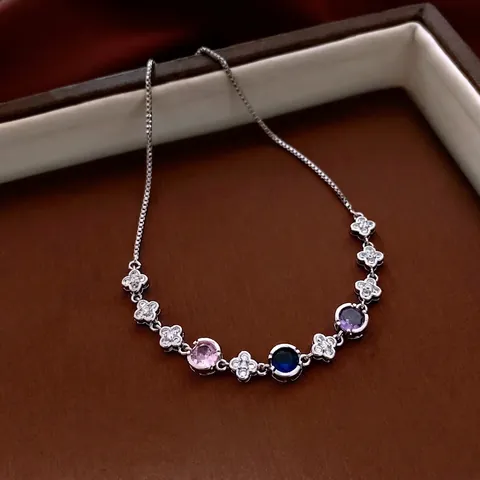 Adjustable Copper Bracelet For Women With Pink Blue Purple Zircon Stones Flower Clover Charms Light Luxury Elegant Jewelry