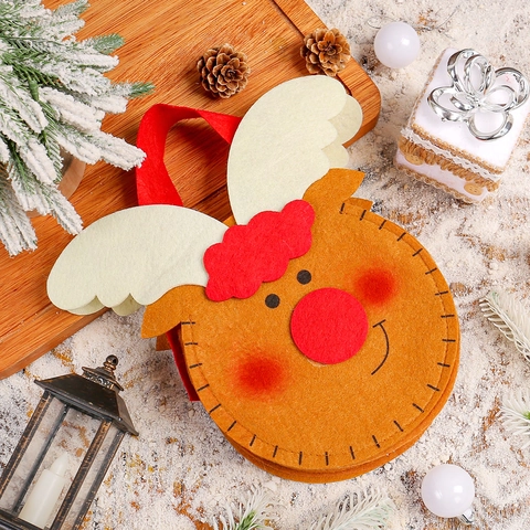 Weihnachts Geschenktüten Filz Vliesstoff Handgehaltene Süßigkeitenbeutel Weihnachtsmann Schneemann Rentier Dekoration Kinder