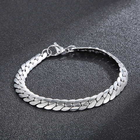 Stainless Steel Cuban Link Bracelet For Men Polished Curb Chain Minimalist Geometric Hip Hop Jewelry Hand Accessory