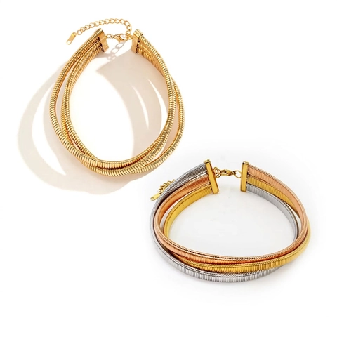 Collana A Catena Di Serpente A Triplo Strato Acciaio Al Titanio Placcato Oro Punk Choker Minimalista Gioielli Donna