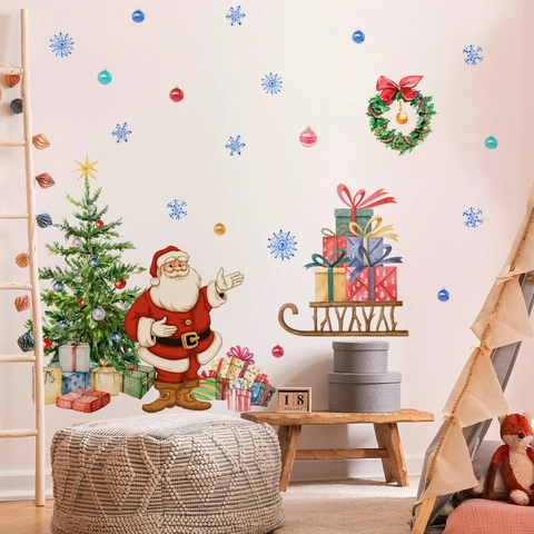 Pegatinas De Pared Navidad PVC Papá Noel Árbol Trineo Copo De Nieve Autoadhesivo Extraíble Ventanas Decoración