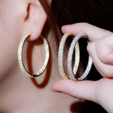 Hoop Earrings Copper Gold Plated AAA Zircon Full Pave Micro Setting Shiny Luxury Fashion Accessory For Women