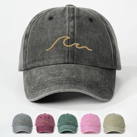 Gorra De Béisbol De Algodón Lavado Bordado De Ola Ajustable Protección Solar Exterior Vintage Dad Hat Unisex