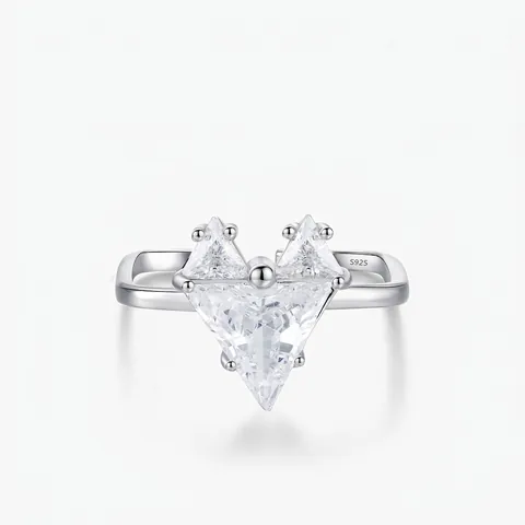 Anello Aperto In Argento Sterling 925 Con Zircone A Forma Di Cuore Regolabile Minimalista Geometrico Per Donna