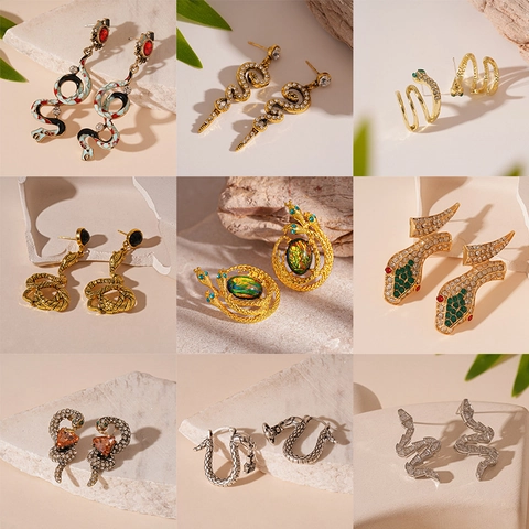 Boucles D'oreilles Pendantes Serpent Avec Tige En Argent Sterling 925 Alliage Strass Émail Bijoux D'oreille Rétro Pour Femmes