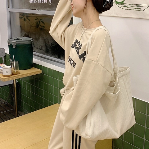 Sac À Main Fourre-tout En Toile Grande Capacité Motif Chevrons Minimaliste Sac Shopping Pour Femmes Étudiantes Quotidien