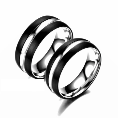Anello A Fascia In Acciaio Inossidabile Bicolore Nero Argento Spazzolato Lucido Minimalista Gioielli Di Moda Per Uomini Donne Coppia