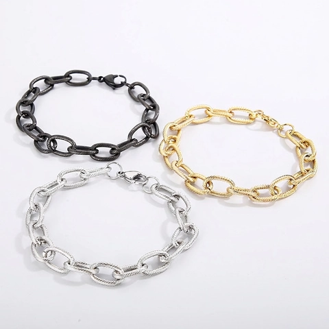 Edelstahl Armband Strukturierte Gedrehte Ovale Gliederkette Minimalistischer Schmuck Für Herren Damen Unisex Karabinerverschluss