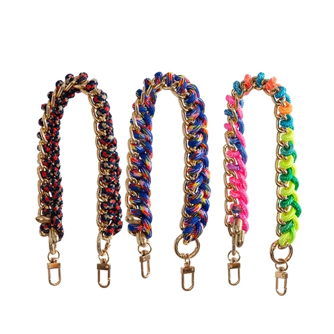 Gevlochten Tasriem Vervanging Gouden Metalen Ketting Nylon Touw Kort Handvat Voor Handtassen DIY Telefoonketting
