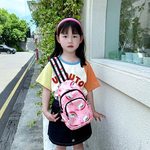 Bolso Bandolera Niños Estampado Unicornio Arcoíris Lindo Nylon Poliéster Mini Riñonera Para Niñas Niños Pequeños Viaje Correa Ajustable