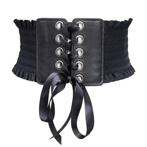 Breiter Korsettgürtel Damen PU Leder Elastischer Taillengürtel Schnürung Schleife Dekorativ Schlankmachend Vintage Rüschen