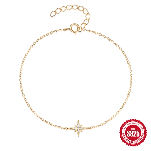 925 Sterling Silver Octagonal Star And Geometric Zircon Bracelet Adjustable Minimalist Dainty Jewelry For Women