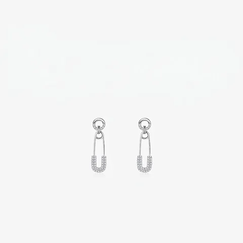 Orecchini A Spilla Di Sicurezza Argento Sterling 925 Zirconia Pavé Stile Punk Minimalista Per Donne